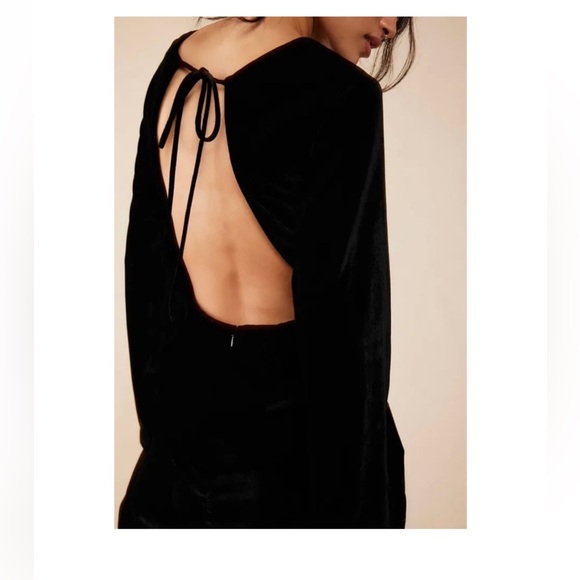 Free People Chelsey Velvet Mini Long Sleeve Black Dress Medium - Picture 3 of 3